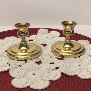 Pair of 3” shiny brass Baldwin candlestick holders ,
